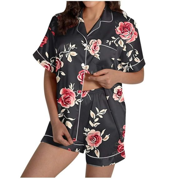 Women's Cotton Short Sleeve Pajama Set - 2 Piece Button-Down Tops & Shorts Lounge Sleepwear, Soft Knit Pjs for Pajama Parties Bridal Sleepovers