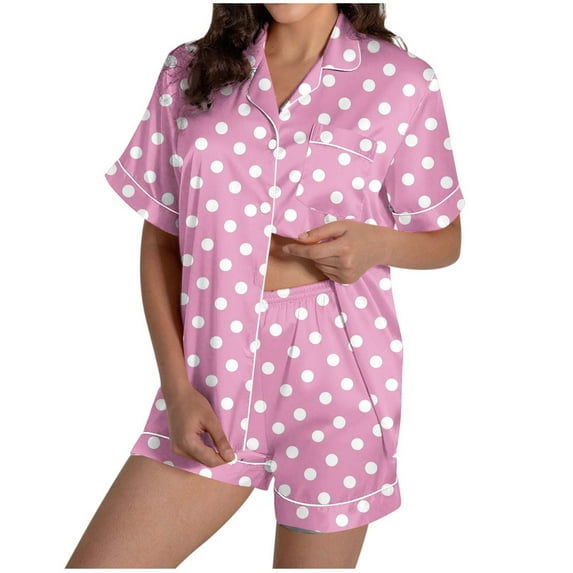 Women's Cotton Short Sleeve Pajama Set - 2 Piece Button-Down Tops & Shorts Lounge Sleepwear, Soft Knit Pjs for Pajama Parties Bridal Sleepovers