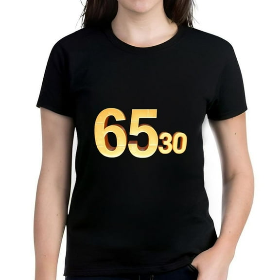 Women's Cotton Short Sleeve T-Shirt - Black Tee with Bold Golden - Yellow " 6530 " Design - Stylish Round Neck Top
