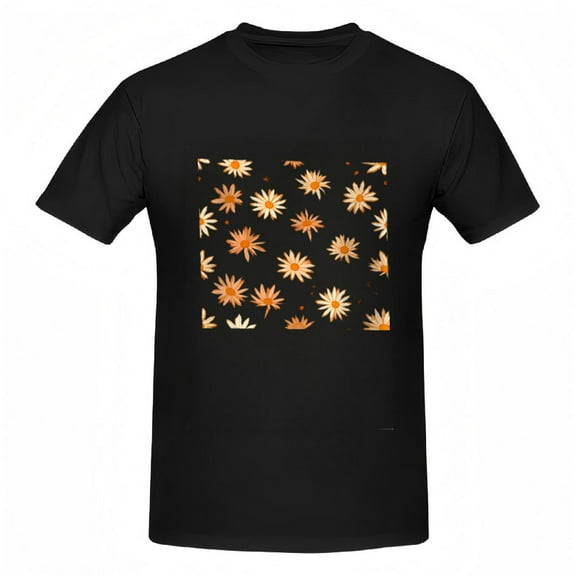Women's Cotton Short Sleeve T-Shirt - Black Tee with Vibrant Orange & White Floral Pattern Stylish and Comfortable Top