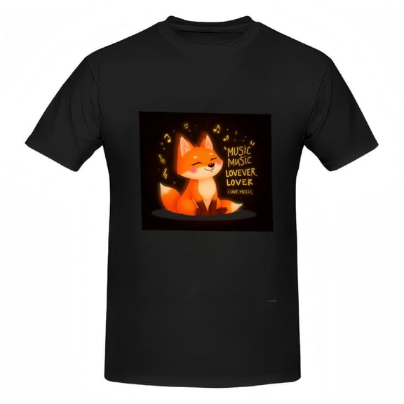 Women's Cotton Short Sleeve T-Shirt - Cartoon Fox Design with Musical Notes Fun and Whimsical Tee for Music Lovers