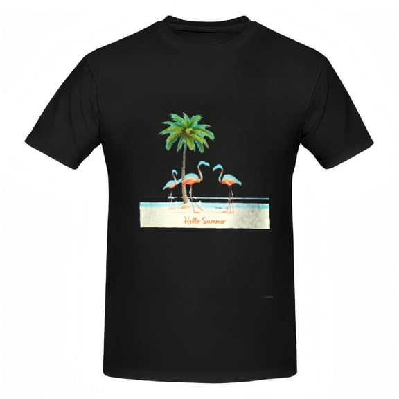 Women's Cotton Short Sleeve T-Shirt - Colorful Beach Graphic with Palm Tree & Ocean Wave ' Hello Summer ' Design