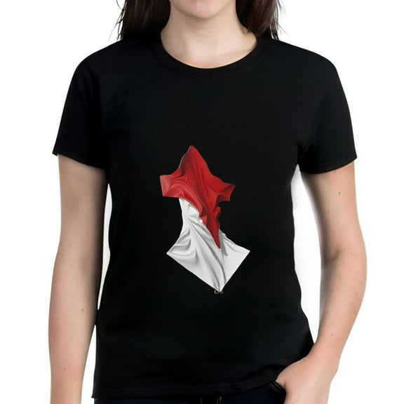 Women's Cotton Short Sleeve T-Shirt with Abstract Red and White Flowing Cloth Design - Artistic Motion Graphic Tee