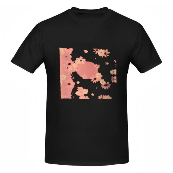 Women's Cotton Short Sleeve T-Shirt with Artistic Black Floral Square Design in Pink and Peach - Soft and Stylish Tee Top