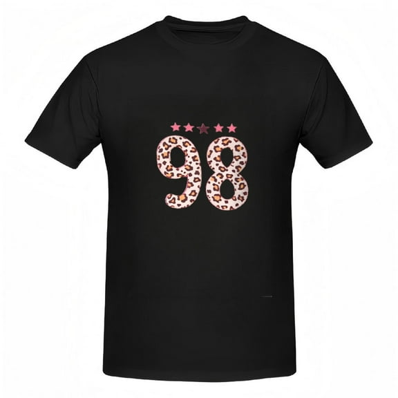 Women's Cotton Short Sleeve T-Shirt with Bold ' 98 ' Design Print Pattern & Pink Stars - Trendy Tee Tops for Casual Style