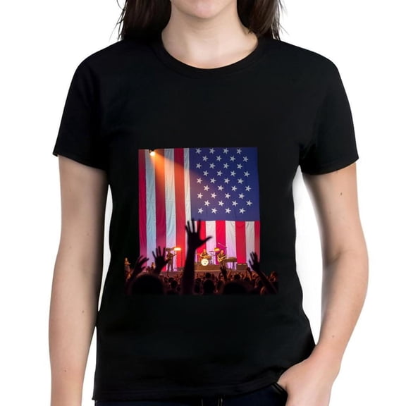 Women's Cotton Short Sleeve T-Shirt with Bold Graphic and Concert Scene Design - Perfect for Music Lovers