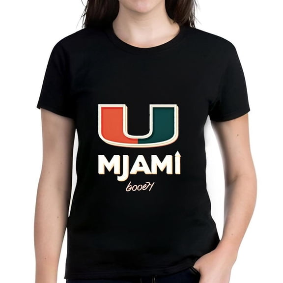 Women's Cotton Short Sleeve T-Shirt with Bold ' U ' Design in Red & Green ' MJAMI ' & ' GOO ' Print Eye-Catching Graphic Tee