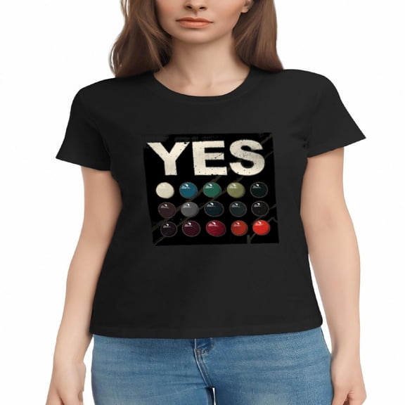 Women's Cotton Short Sleeve T-Shirt with Bold ' YES ' Graphic and Colorful Circle Pattern - Vibrant and Stylish Tee Top
