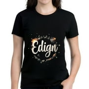 YIDUO Women's Cotton Short Sleeve T-Shirt with Cursive ' Edgin ' Design Surrounded by Rocks & Sparks Energetic Style