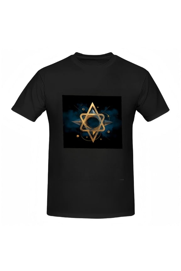 Women's Cotton Short Sleeve T-Shirt with Golden Geometric Star Design Celestial Elements Stylish Tee Top for Casual Wear