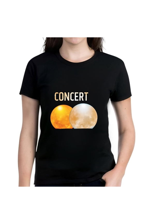 Women's Cotton Short Sleeve T-Shirt with Sun and Moon Graphic Design - Bold ' CONCERT ' Print Stylish Casual Tee