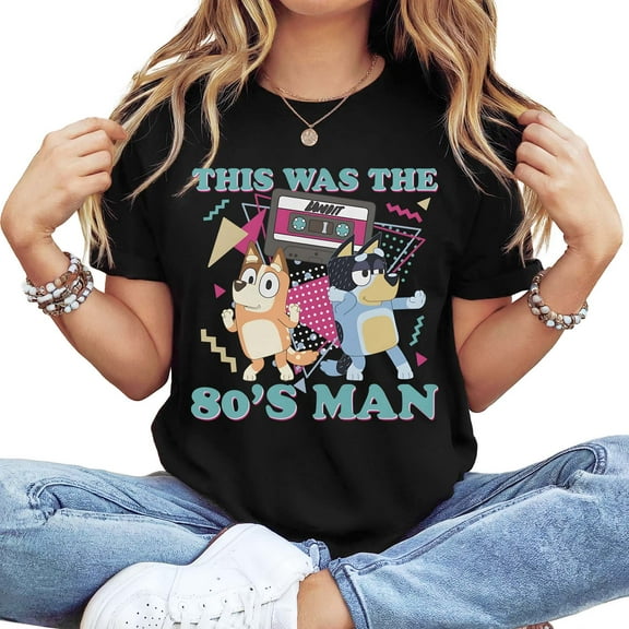 Women's Cotton Short-Sleeve T-Shirt with "This Was The 80's Man" Bluey Retro Graphic
