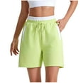 thumbnail image 1 of Women's Cotton Shorts Elastic High Waist Short Pants Drawstring Wide Leg Loose Fit Color Block Shorts with Pockets Green,M, 1 of 4