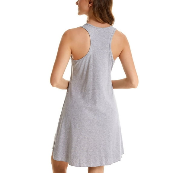 Women's Cotton Sleep Shirt Sleeveless Summer Cool Stretch Nightgown Chemise Racer Back Short Pajama Dress Comfy Grey X-Large