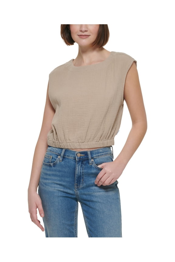 Women's Cotton Sleeveless Elastic-Hem Top Suede XL