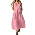 thumbnail image 1 of Women's Cotton Sleeveless Shirt Dress Collared Button Down Solid Color Casual Long Maxi Dress with Pockets Pink M(M), 1 of 6
