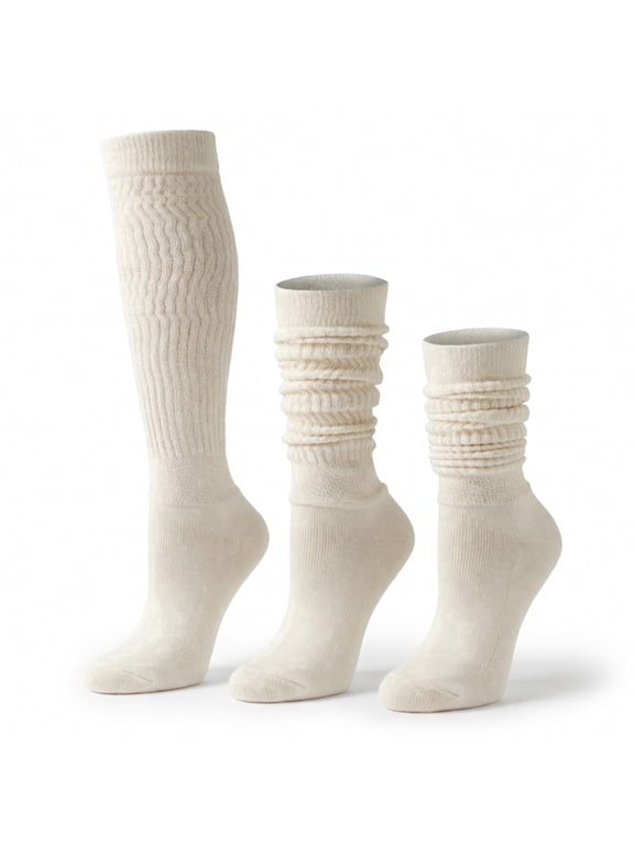 Women’s Cotton Slouch Socks 3 Pairs, Knee High Scrunch Boot Socks, Extra Long All Season Comfort, Made in USA (3 Pairs Ivory)