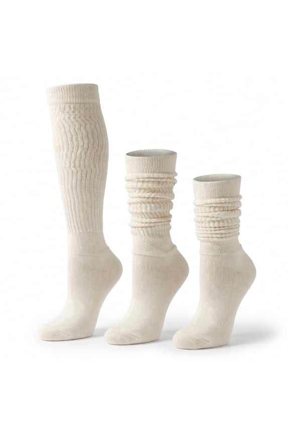 Women’s Cotton Slouch Socks 3 Pairs, Knee High Scrunch Boot Socks, Extra Long All Season Comfort, Made in USA (3 Pairs Ivory)