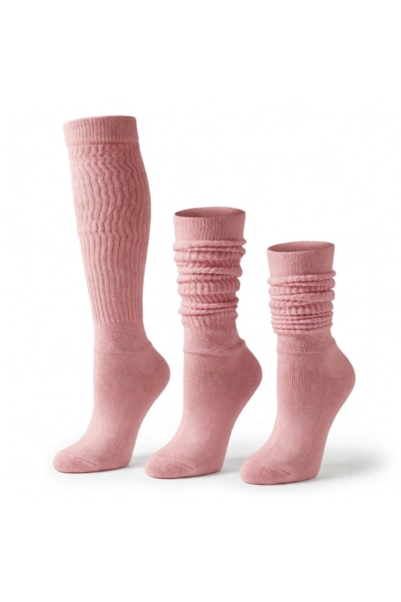 Women’s Cotton Slouch Socks 3 Pairs, Knee High Scrunch Boot Socks, Extra Long All Season Comfort, Made in USA (3 Pairs Pink)