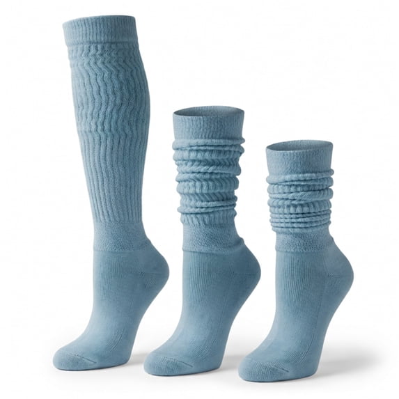 Women’s Cotton Slouch Socks 3 Pairs, Knee High Scrunch Boot Socks, Extra Long All Season Comfort, Made in USA (3 Pairs Sky Blue)
