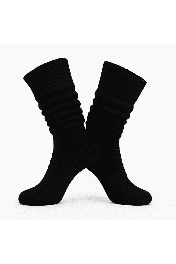 Women’s Cotton Slouch Socks Extra Long Scrunch Knee-High Boot Socks 1 Pair - Black