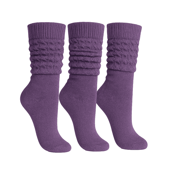 Women's Cotton Slouch Socks Knee High Scrunch Boot Socks Breathable Extra Long All Season 3 Pairs (Purple)