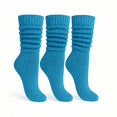 thumbnail image 1 of Women's Cotton Slouch Socks Knee High Scrunch Boot Socks Breathable Extra Long All Season 3 Pairs (Turquoise), 1 of 8