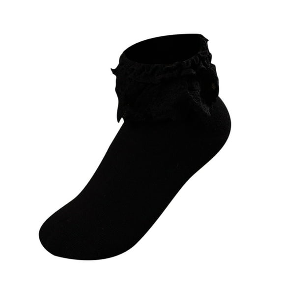 Women's Cotton Socks 1 Pair Women Ankle Socks Lace Ruffle Frilly Comfortable Cute Cotton Socks Ladies Girl Lace Socks,Black Women's Accessories Socks