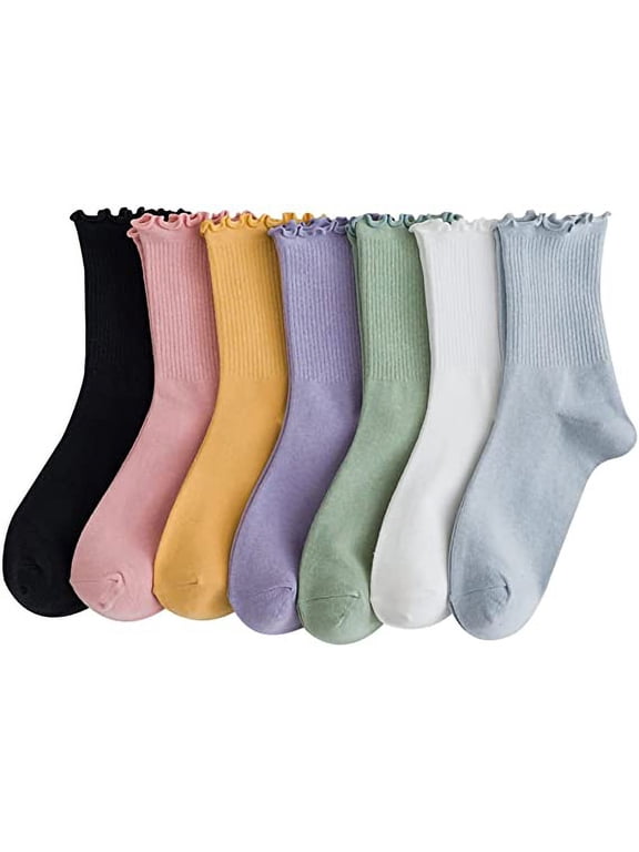 Women's Cotton Socks, 7 Pairs Womens Fun Novelty Crew Colorful Patterns Super Soft Fashion Casual Socks