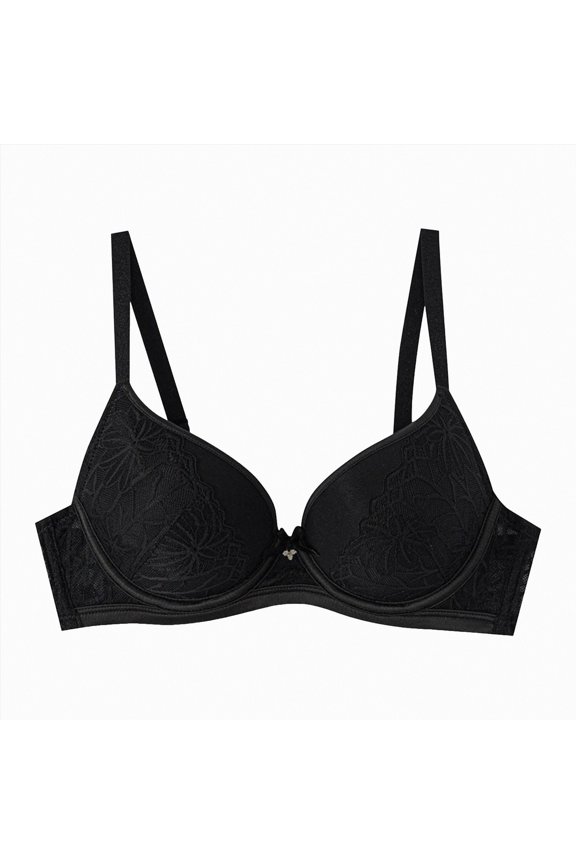 Women's Cotton Soft Cup Bra – Wire-Free with Seamed Design for Extra Support(Black,90C)