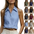 thumbnail image 1 of Women's Cotton Solid Color Sleeveless Shirts Front Collared Dressy Casual Blouses Loose office Tank Tops Red, 1 of 8