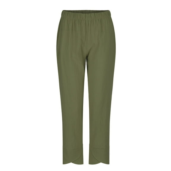 Women's Cotton Solid Color Trousers - High Waist, Loose Fit, for Home and Daily Wear