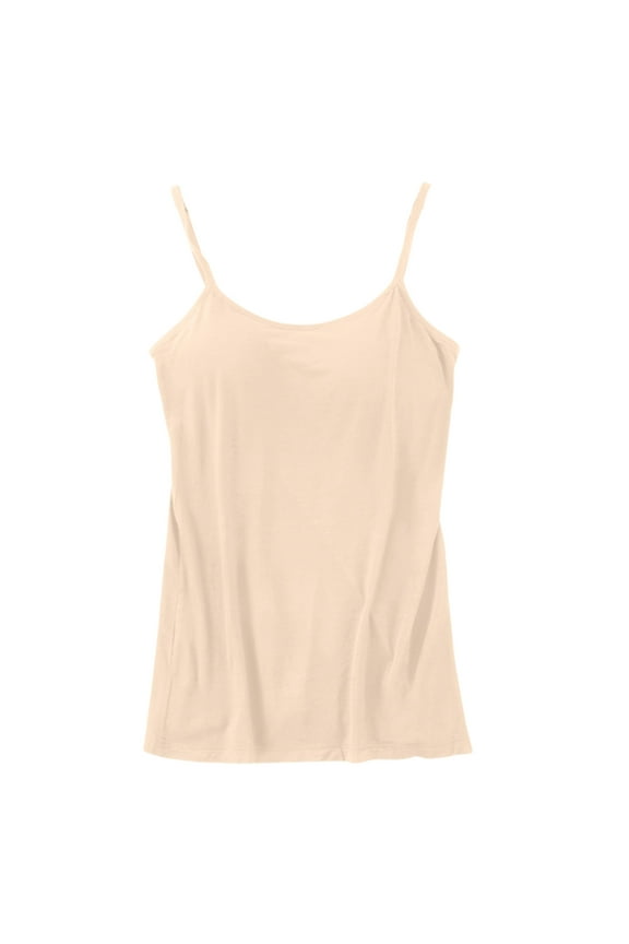Women's Cotton Spandex Adjustable Camisole with Built-in Bra - Soft Stretch Undershirt, All Seasons, Machine Washable