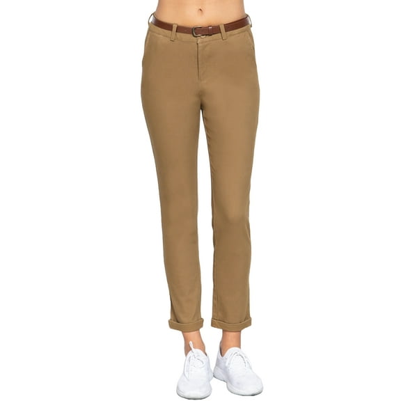 Women's Cotton Spandex Twill Long Pants with Belt
