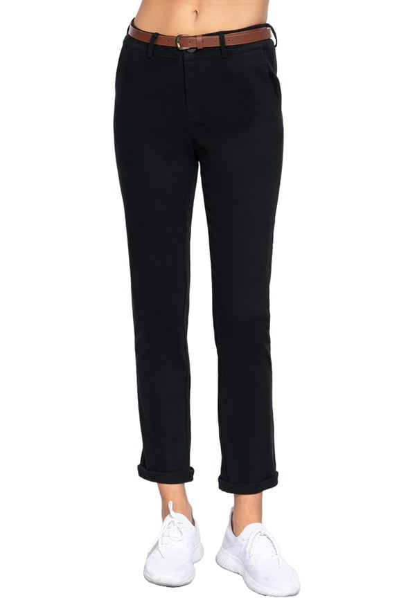 Women's Cotton Spandex Twill Long Pants with Belt