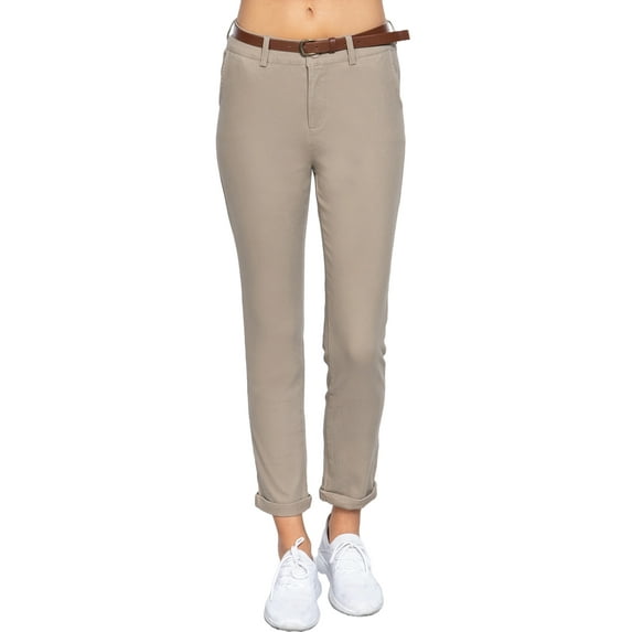 Women's Cotton Spandex Twill Long Pants with Belt