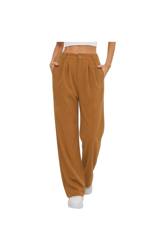 Women's Cotton Spandex Wide Leg Straight Jeans, High Waist Elastic Washed Denim, Soft Stretchy Comfort Fit, Casual Daily Wear Long Trousers for Women | UKHCCC,Brown S