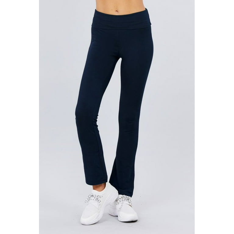 Women's Cotton Spandex Yoga Pants with Fold-Over Waistband 