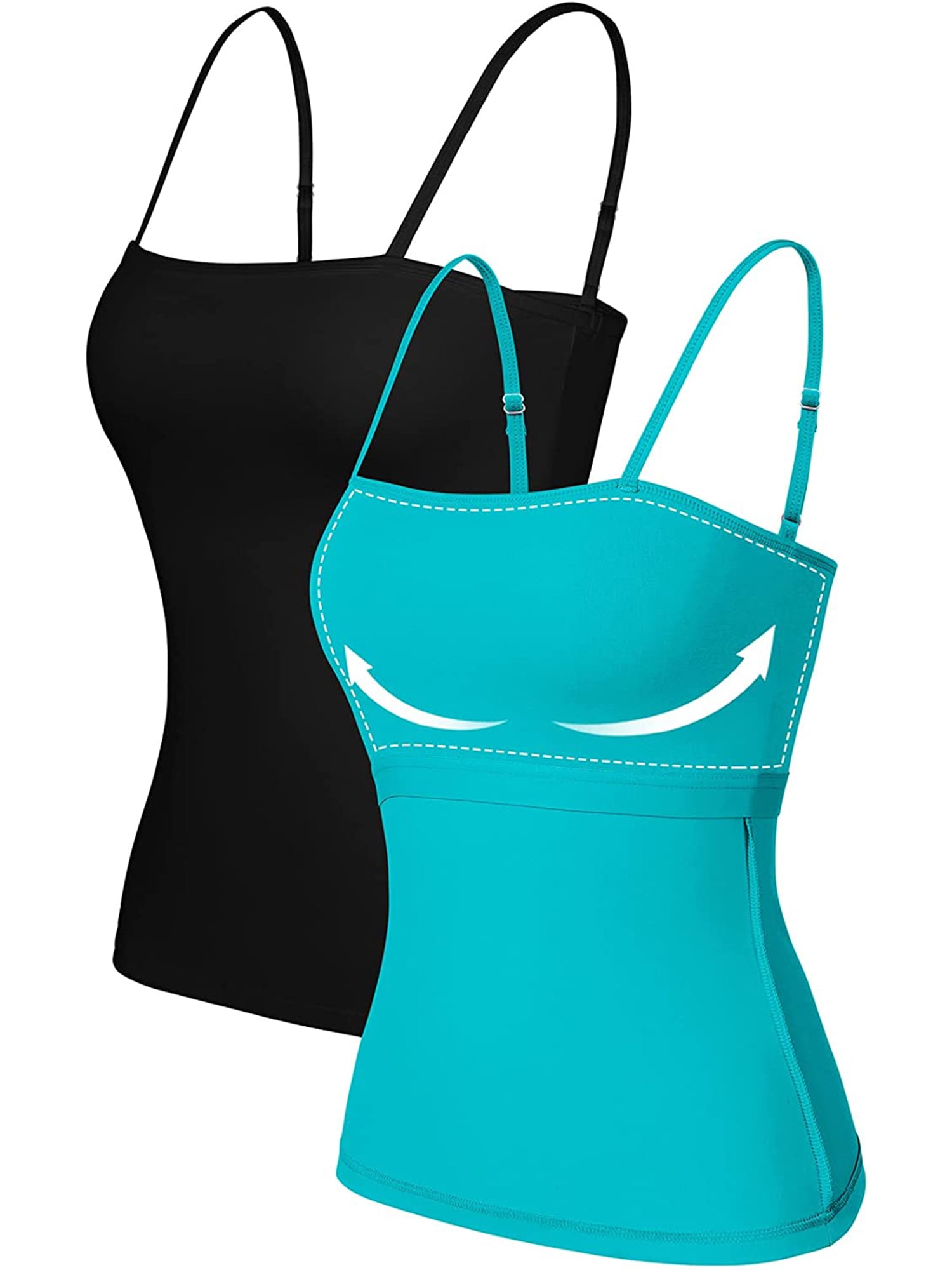 Women's Cotton Square Neck Tank Tops Adjustable Straps Camisole With Shelf Bra Undershirts, 2