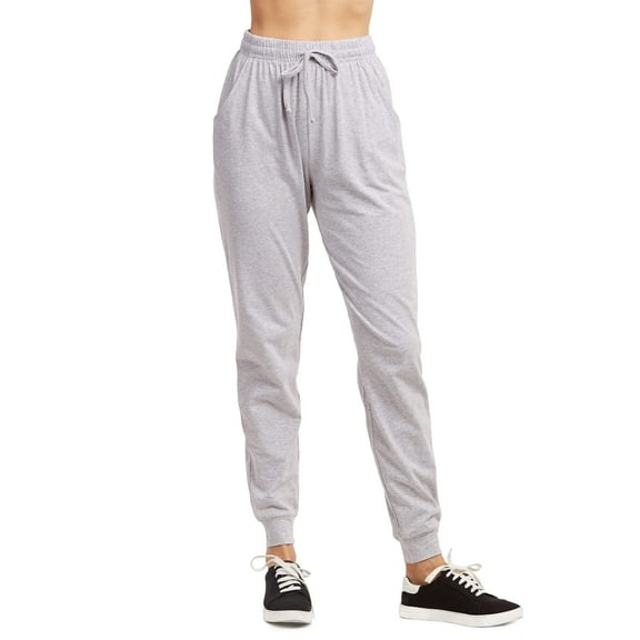 Couver Women's Cotton Stretch Active Jersey Jogger Pants with Pockets, Heather Grey L, 1 Pack