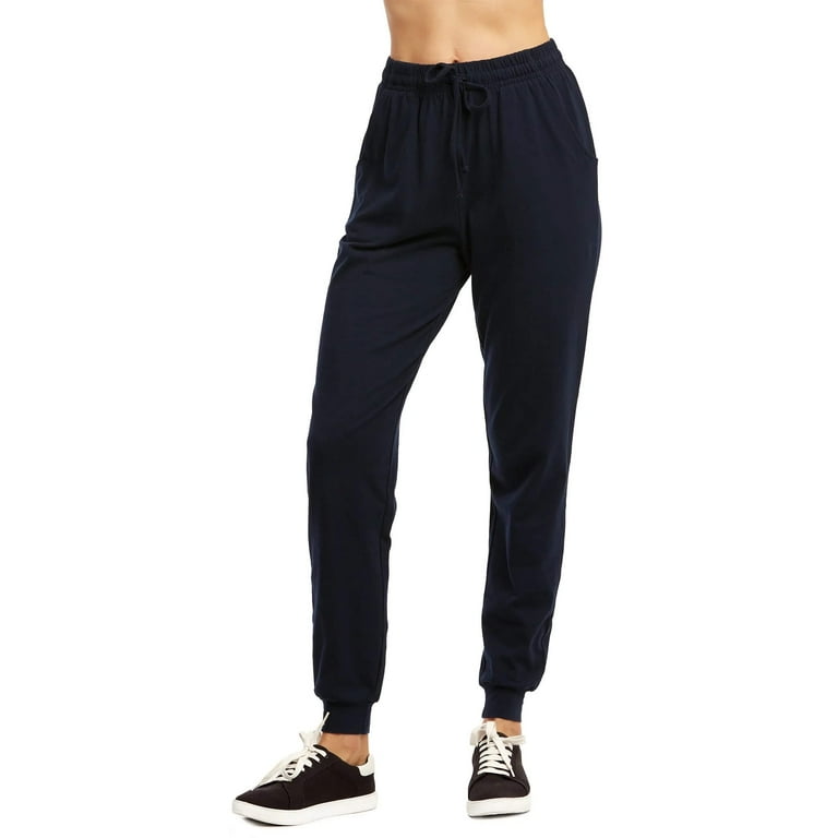 Women s Cotton Stretch Active Jersey Jogger Pants with Pockets Navy S 1 Pack