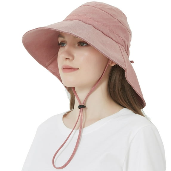 Women's Cotton Sun Hat with Neck Flap Cover, Packable Wide Brim UV Protection Hat for Fishing Hiking Garden Beach Golf Safari
