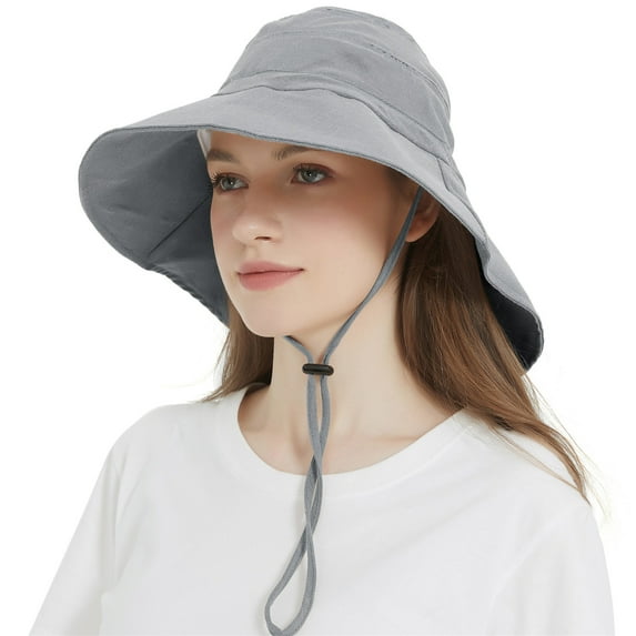 Women's Cotton Sun Hat with Neck Flap Cover, Packable Wide Brim UV Protection Hat for Fishing Hiking Garden Beach Golf Safari