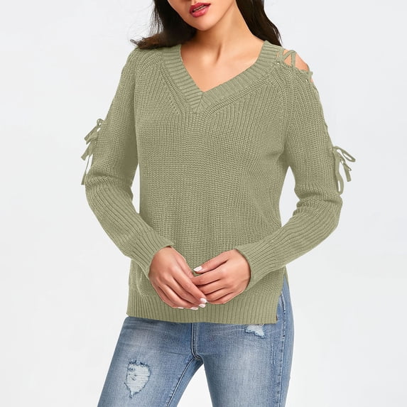 Women's Cotton Sweaters Lightweight V-Neck Long Sleeve Casual Comfort
