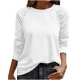 thumbnail image 1 of Women's Cotton Sweatshirts Raglan Long Sleeve Crewneck Trendy Tops with Pleats Lightweight Loose Plain Pullover (M, White), 1 of 7
