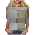 thumbnail image 1 of Womens Colorful Shirt Women's Cotton T Shirt,2024 Fashion Seven Sleeve Shirt Summer V Neck Long Shirt Women's Trendy Shirt Casual Plaid Printed Buttons Tops(Size:XL), 1 of 4