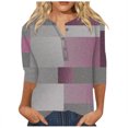thumbnail image 1 of Womens Colorful Shirt Women's Cotton T Shirt,2024 Fashion Seven Sleeve Shirt Summer V Neck Long Shirt Women's Trendy Shirt Casual Plaid Printed Buttons Tops(Size:XL), 1 of 4