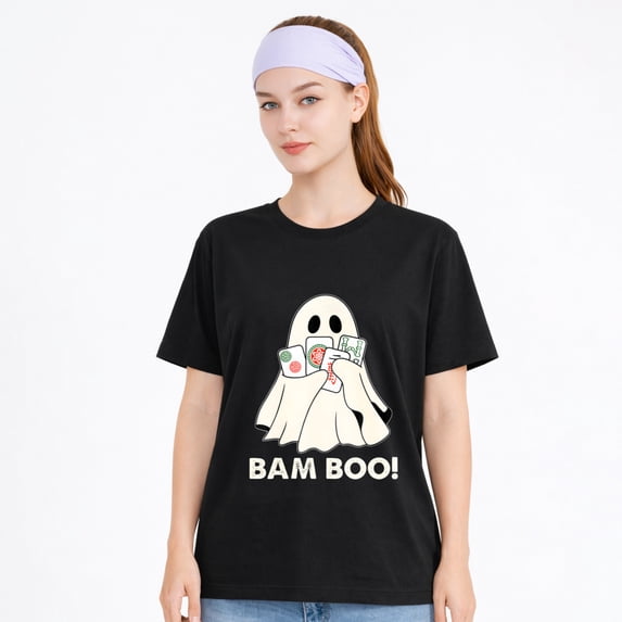 Women's Cotton T-Shirt Bam Boo Ghost Drink Graphic Halloween Tee