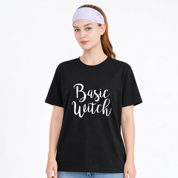 Women's Cotton T-Shirt Basic Witch Letter Graphic Halloween Tee