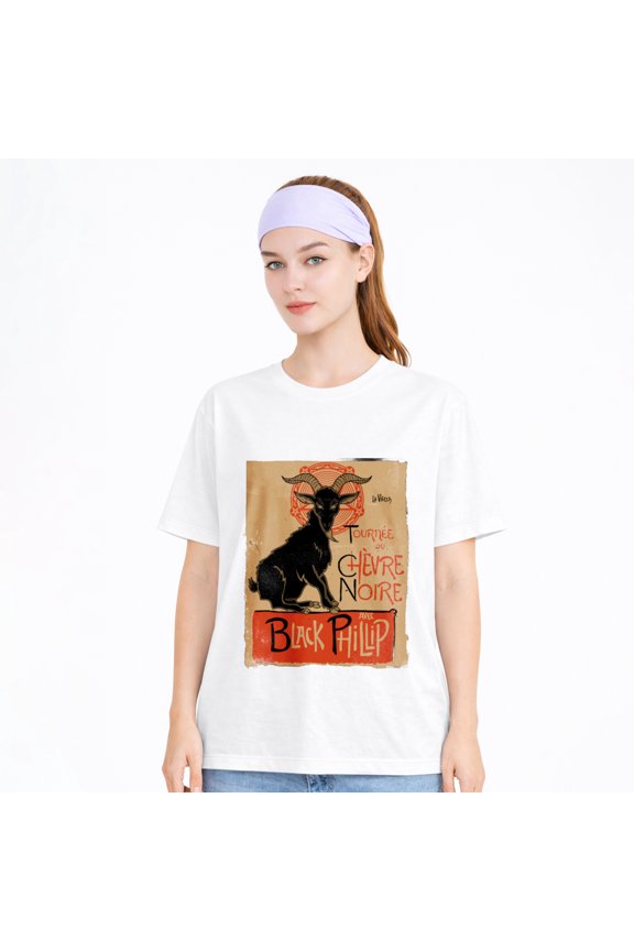 Women's Cotton T-Shirt, Black Goat Poster Vintage Graphic Crew Neck Short Sleeve Tee for Halloween Party